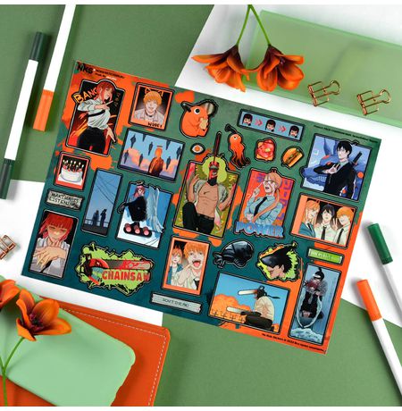 Набор стикеров Человек-Бензопила (Chainsaw Man) No kid's A4