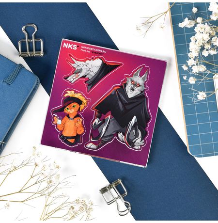Наклейка Кот в сапогах - Кот и Смерть, стикер NKS card