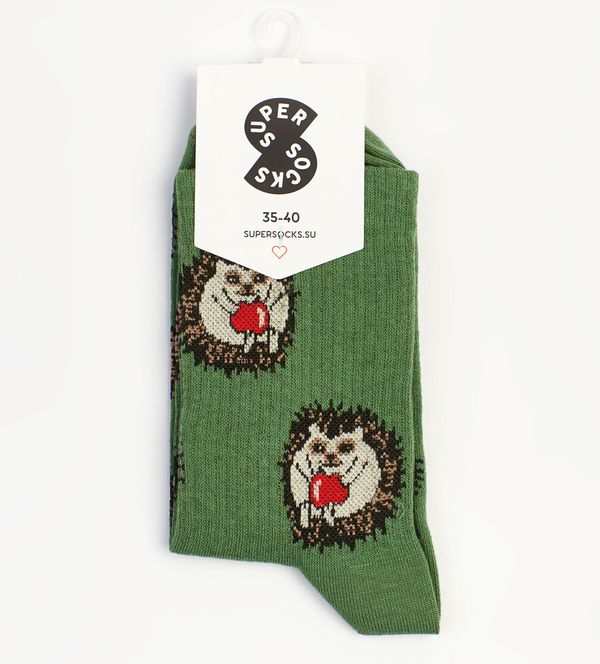 Носки SUPER SOCKS Ёжик паттерн зеленые (размер 35-40) изображение 2