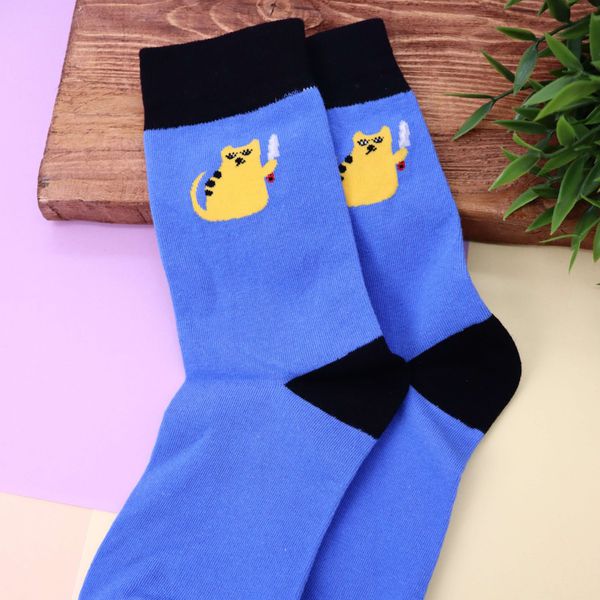 Носки Кот с ножом, голубые (размер 35-45)