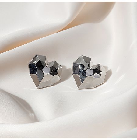 Серьги Сердце многогранное, серебро