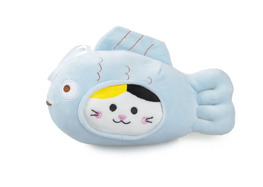 Мягкая игрушка Кот в костюме рыбы, голубой