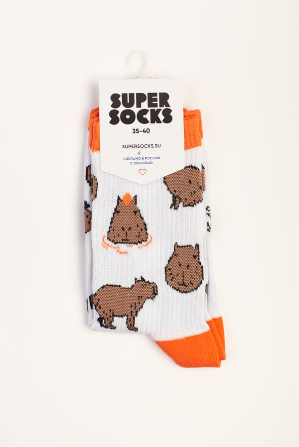 Носки SUPER SOCKS Капибара, белые (размер 35-40)