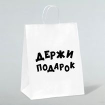 Пакет Держи подарок, белый 24х14х28 см