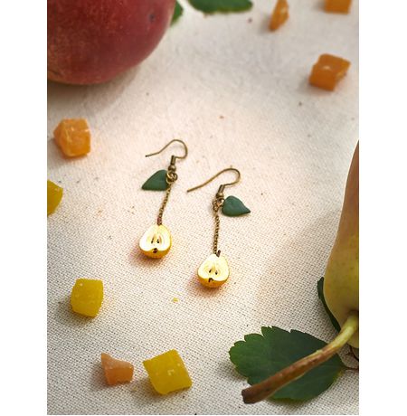 Серьги Груша половинки с листом на цепочке изображение 2