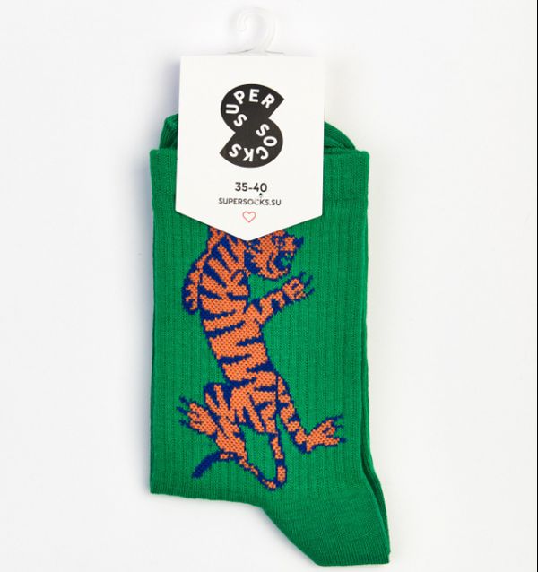 Носки SUPER SOCKS Восточный тигр, зеленый (размер 40-45) изображение 2