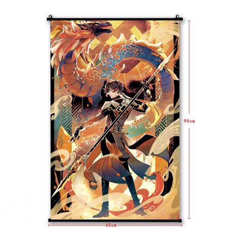 Постер Геншин Импакт - Чжун Ли (Genshin Impact - Jun Li) 60х90 см ткань