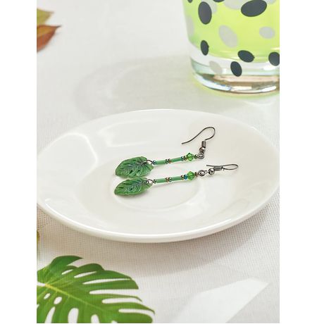 Серьги Монстера на бисере изображение 3