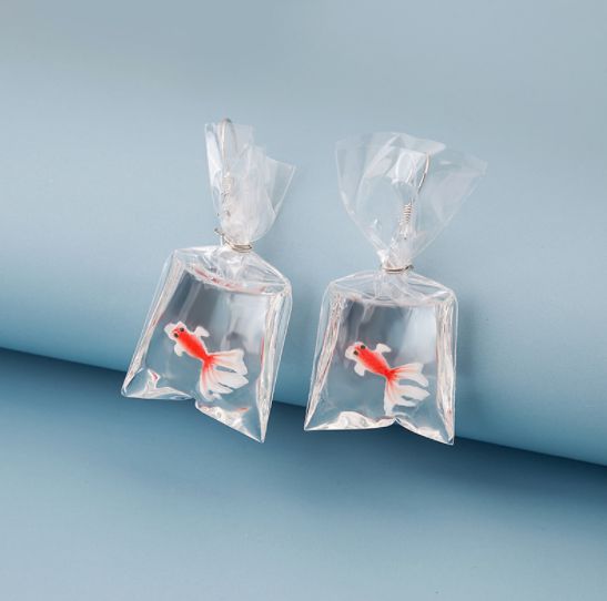 Серьги Рыбки в пакете, бело-оранжевые изображение 2