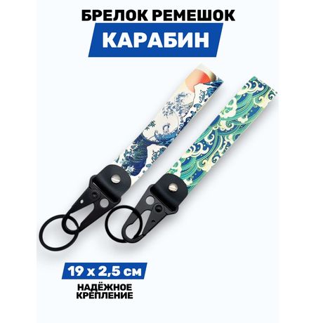 Брелок Большая волна в Канагаве тканевый с карабином, 19х2,5 см