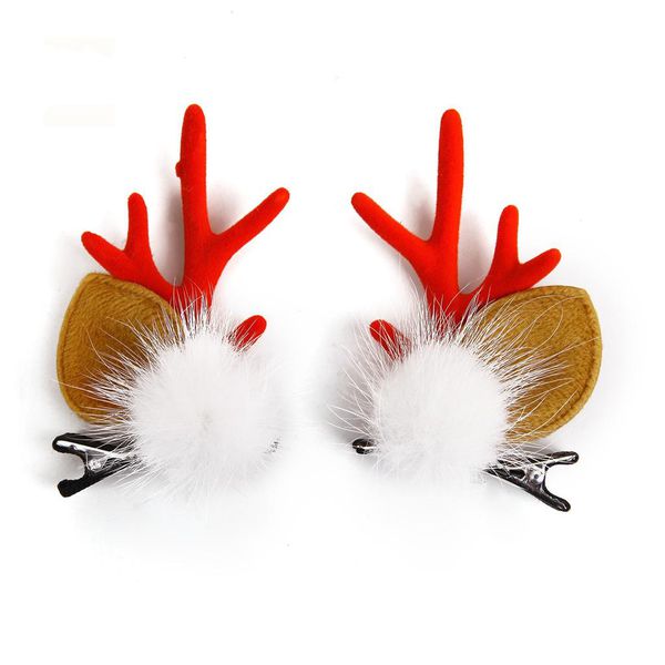 Заколки Оленьи рожки, пушистые, красные