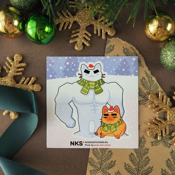 Наклейка Кот и снеговик, стикер NKS card