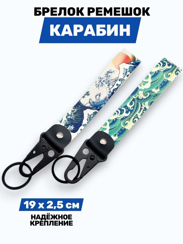 Брелок Большая волна в Канагаве тканевый с карабином, 19х2,5 см