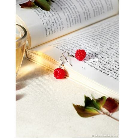 Серьги Малина без листов на цепочке изображение 2
