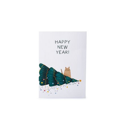 Открытка новогодняя Кот и елка The Catcards