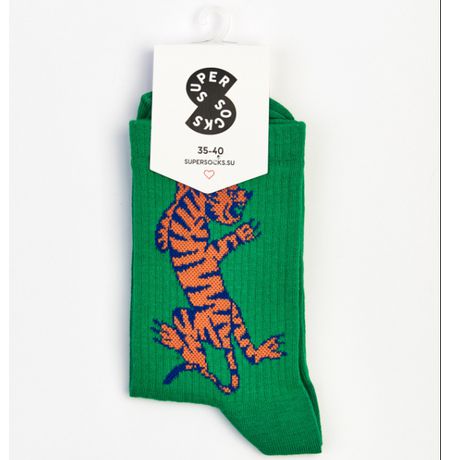 Носки SUPER SOCKS Восточный тигр, зеленый (размер 35-40)