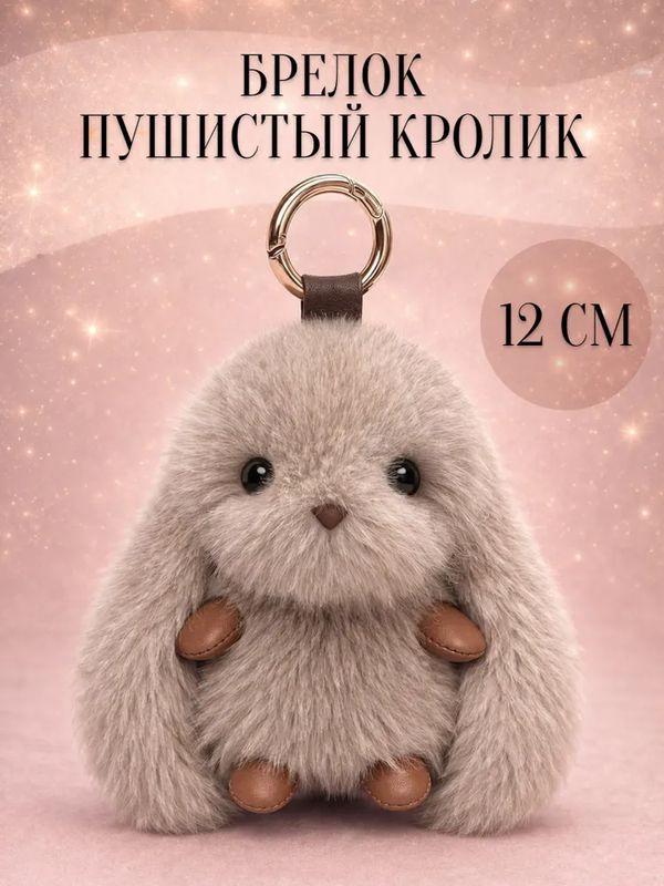 Брелок Кролик пушистый, серый 12 см