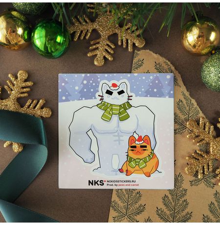 Наклейка Кот и снеговик, стикер NKS card