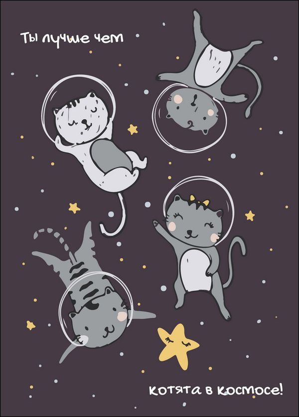 Открытка Котята в космосе изображение 2