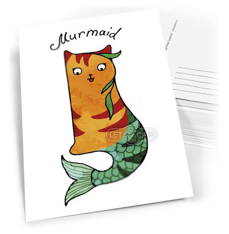Почтовая открытка Кошка - Русалка Let's Cat