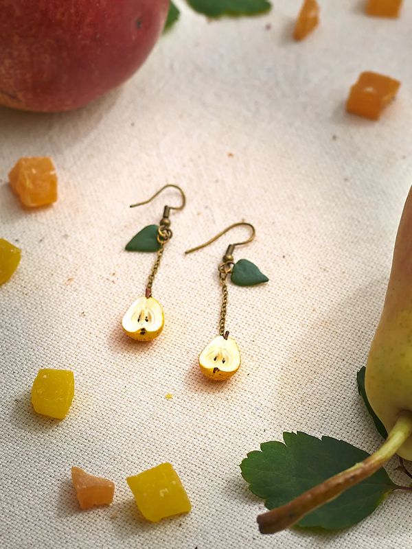 Серьги Груша половинки с листом на цепочке изображение 2