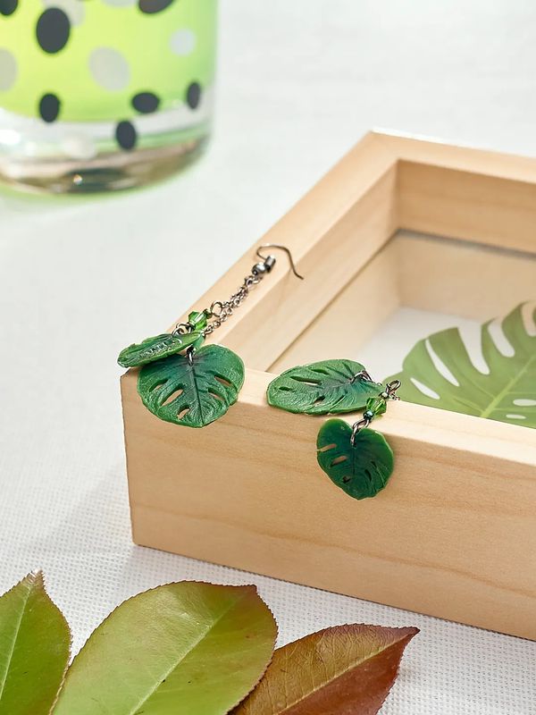 Серьги Монстера на цепочке изображение 5