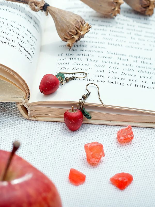 Серьги Яблоко с листом изображение 5