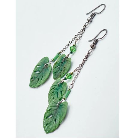 Серьги Монстера на цепочке