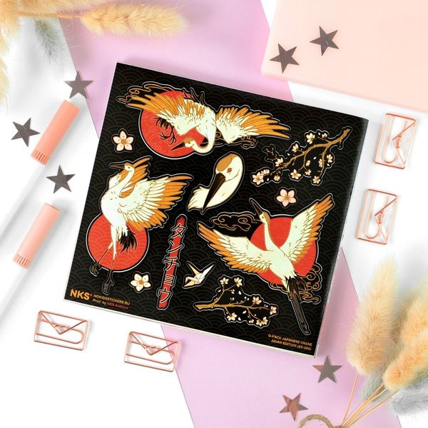 Наклейки Японский журавль (Japanese Crane), стикеры NKS Q-Pack