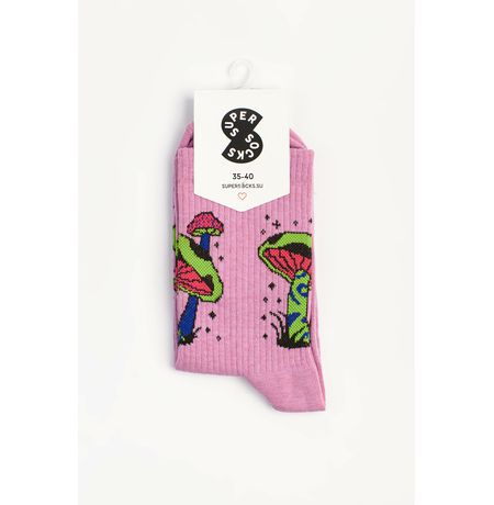 Носки SUPER SOCKS Грибы паттерн сиреневый (размер 35-40) изображение 2
