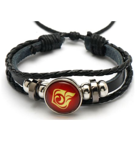 Браслет Геншин Импакт- Глаз бога Пиро (Genshin Impact), кожа, светится в темноте