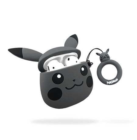 Чехол для Airpods Пикачу Покемон, серый (Pikachu Pokemon)