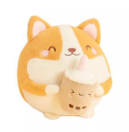 Мягкая игрушка Корги c BubbleTea жмурится