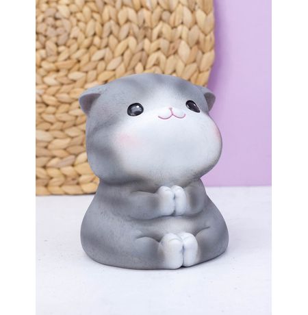 Копилка Серый кот сложил лапки, пластик