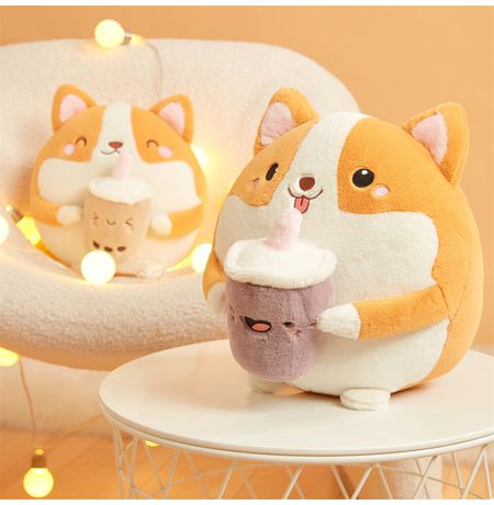 Мягкая игрушка Корги c BubbleTea с языком изображение 2