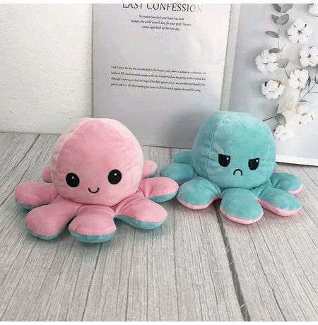 Мягкая игрушка Осьминог-перевертыш, голубой-розовый