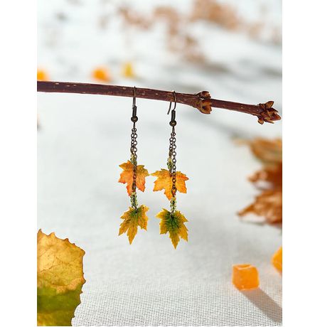 Серьги Кленовые листья на цепочке изображение 4