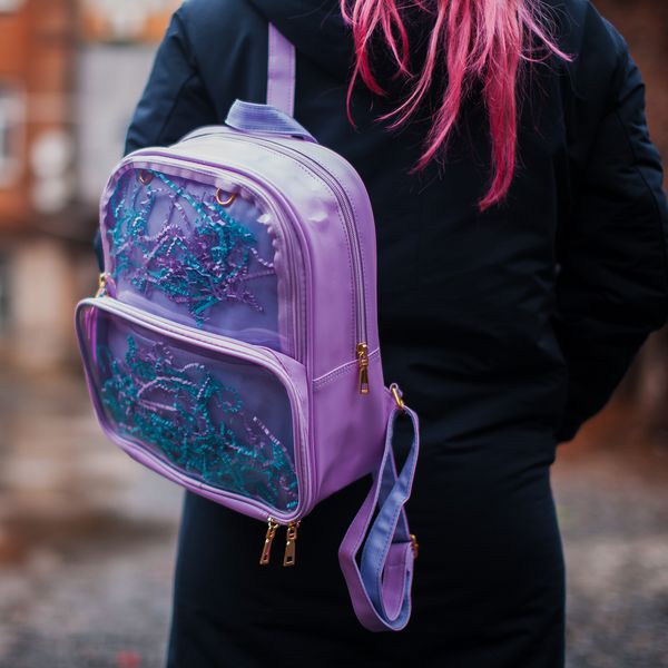 Рюкзак с прозрачными вставками, фиолетовый изображение 3