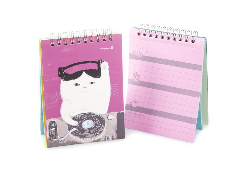 Блокнот Котик, диджей, на пружине