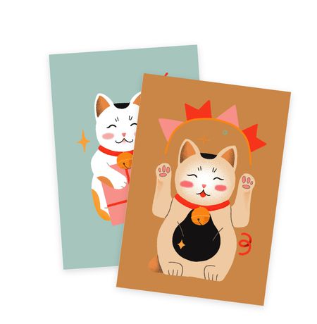 Открытка Манэки-Нэко, голубой