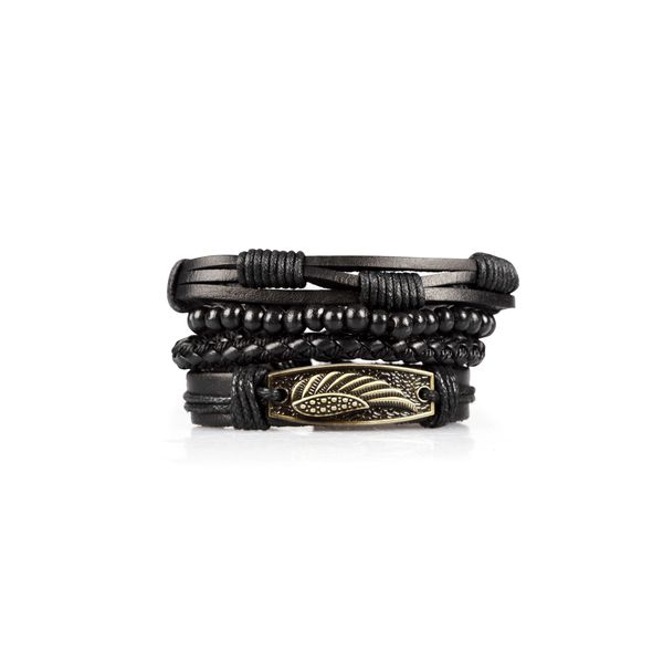 Набор браслетов Перо металлическое деревянные бусины