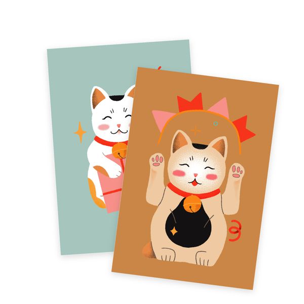 Открытка Манэки-Нэко, голубой