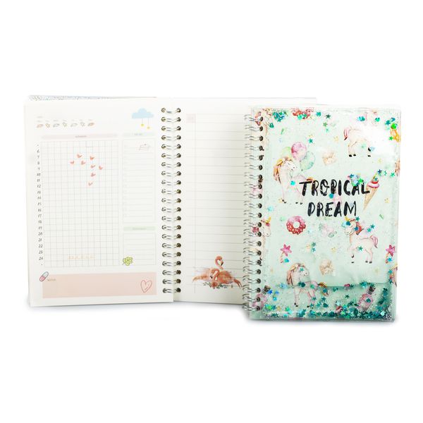 Блокнот Единорог в блестках на пружине