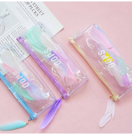 Пенал Прозрачный Перо, голубой УЦЕНКА