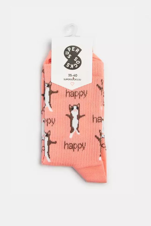 Носки SUPER SOCKS Мем Happy Cat паттерн, розовый (размер 35-40)