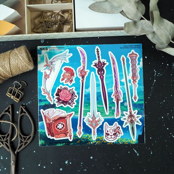Стикеры Геншин импакт - Оружие (Genshin Impact), Q-pack No kid's