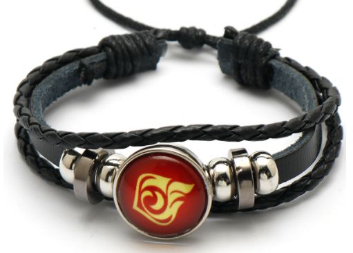 Браслет Геншин Импакт- Глаз бога Пиро (Genshin Impact), кожа, светится в темноте