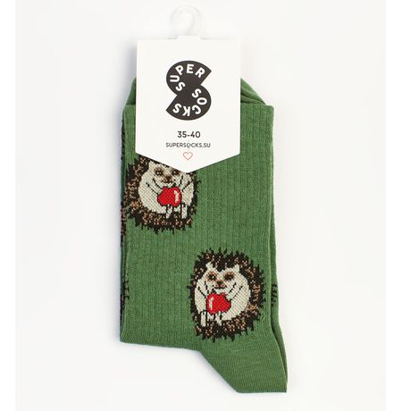 Носки SUPER SOCKS Ёжик паттерн зеленые (размер 35-40) изображение 2