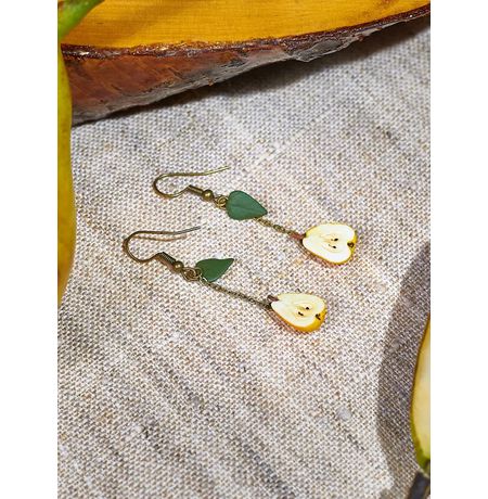 Серьги Груша половинки с листом на цепочке изображение 4