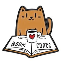 Значок Кот с книгой Book Coffee (пин металл) 2,5 см